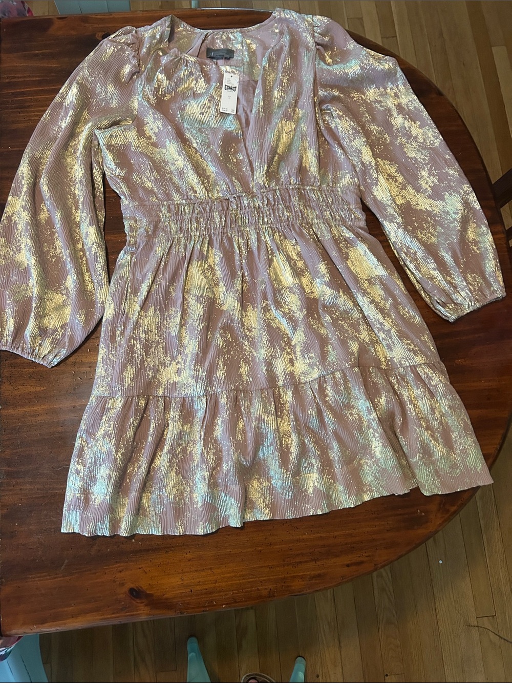 Anthropologie Dusty Rose and Gold Foil Somerset Dress NWT
